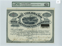 Colorado Mine Developing Co. - 1880 dated Colorado Mining Stock Certificate